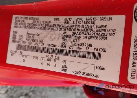 2013 Ford Fiesta Se z USA, uszkodzony, nr VIN 3FADP4BJ2DM203197